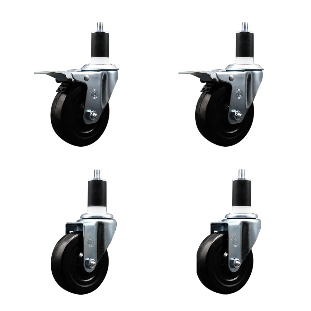 SCC-EXTTL20S414-HRS-2-S-2-112 Hard Rubber Swivel Expanding Stem Caster with 4 x 1.25 in. Black Wheels & 1.5 in. Stems - Set of 4