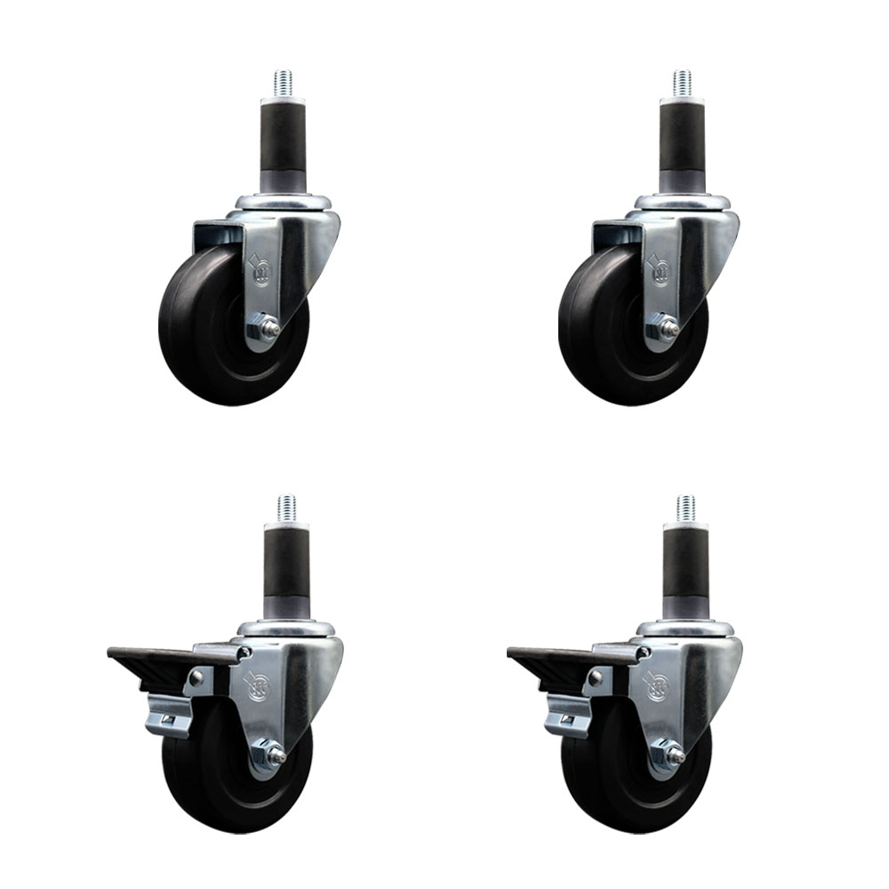 SCC-EX20S3514-HRS-2-PLB-2-114 Hard Rubber Swivel Expanding Stem Caster with 3.5 x 1.25 in. Black Wheels & 1.25 in. Stems - Set of 4