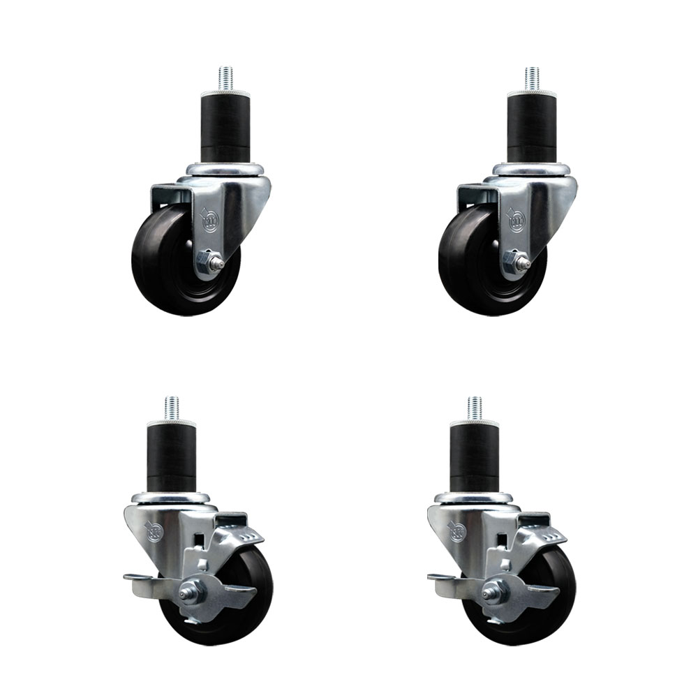 SCC-SSEX20S314-HRS-2-TLB-2-134 Stainless Steel Hard Rubber Swivel Expanding Stem Caster with 3 x 1.25 in. Black Wheels & 1.75 in. Stems - Set of 4