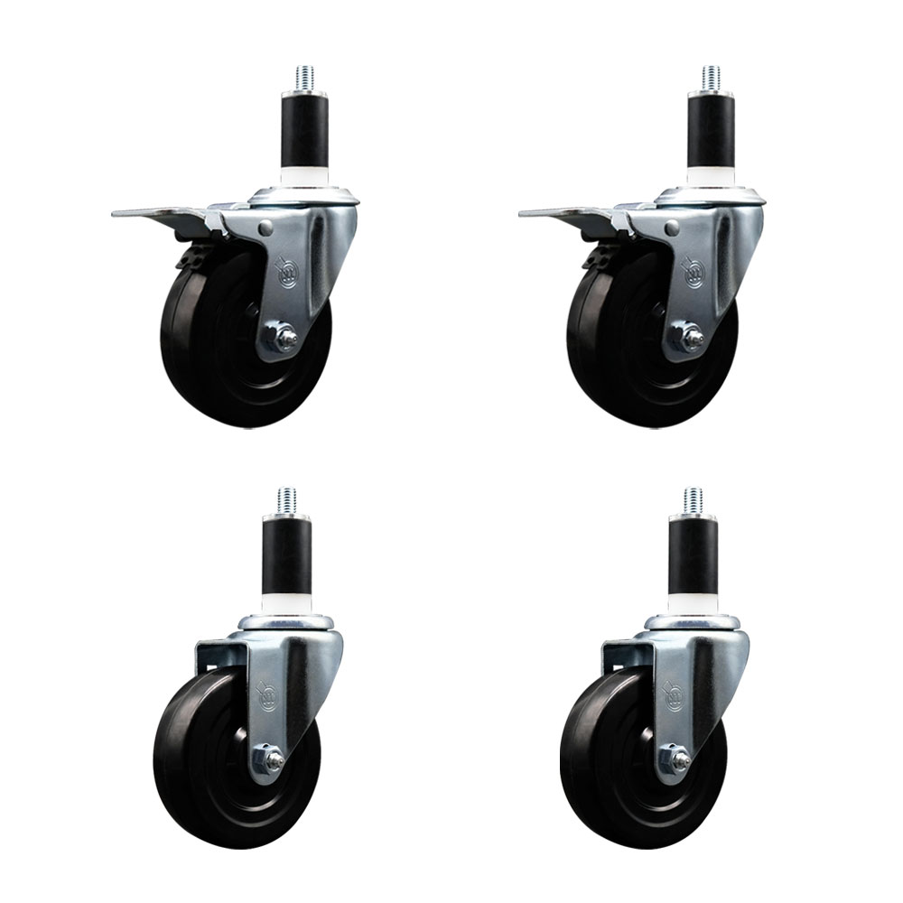 SCC-EXTTL20S414-HRS-2-S-2-138 Hard Rubber Swivel Expanding Stem Caster with 4 x 1.25 in. Black Wheels & 1.38 in. Stems - Set of 4