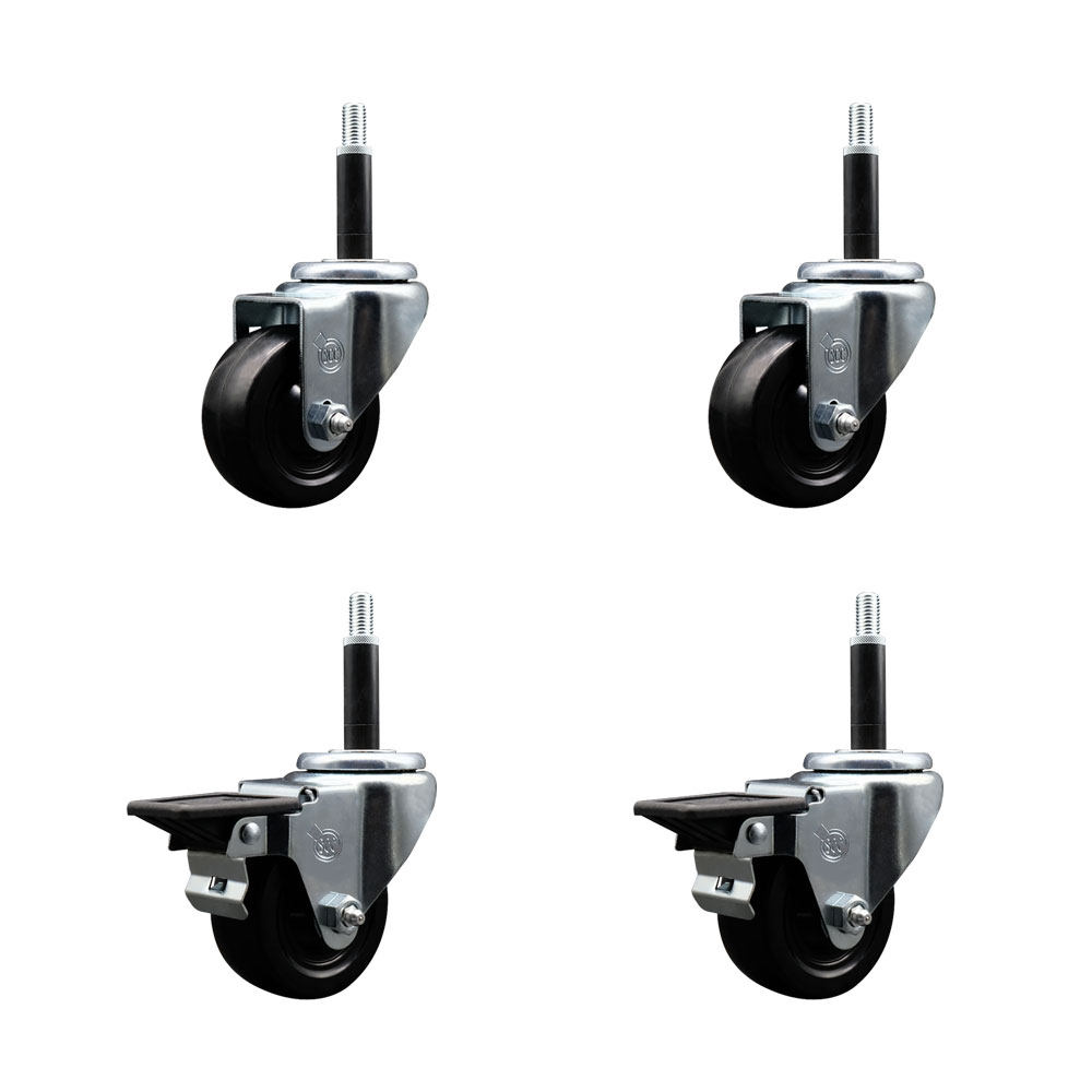 SCC-EX20S314-HRS-2-PLB-2-34 Hard Rubber Swivel Expanding Stem Caster with 3 x 1.25 in. Black Wheels & 0.75 in. Stems - Set of 4
