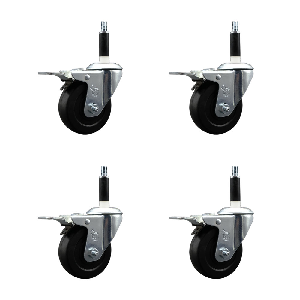 SCC-EX20S3514-HRS-PLB-78-4 Hard Rubber Swivel Expanding Stem Caster with 3.5 x 1.25 in. Black Wheels & 0.87 in. Stems - Set of 4