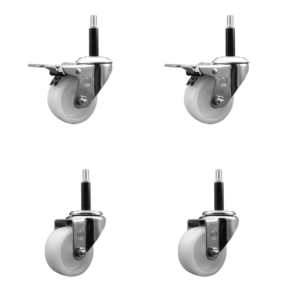 SCC-SSEXTTL20S314-NYS-2-S-2-34 Stainless Steel Nylon Swivel Expanding Stem Caster with 3 in. White Wheels & 0.75 in. Stems - Set of 4