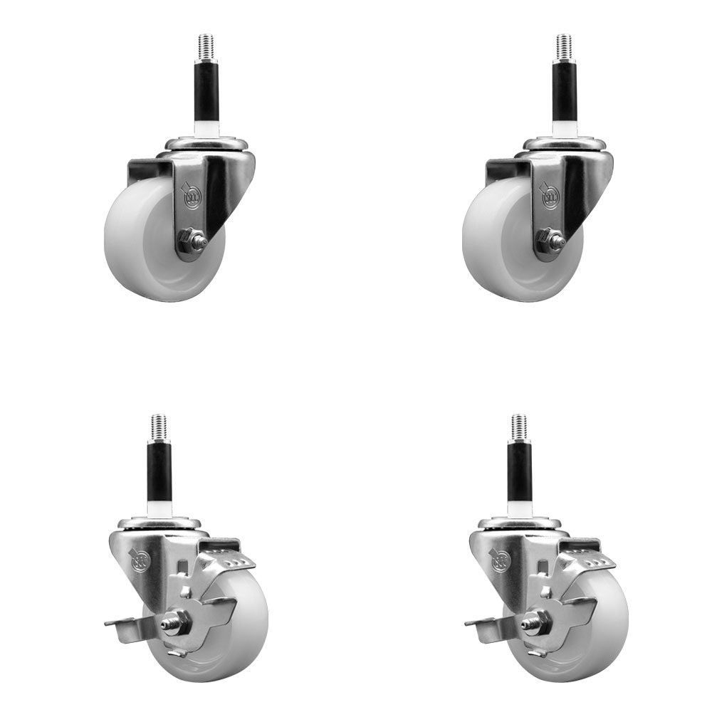 SCC-SSEX20S314-NYS-2-TLB-2-78 Stainless Steel Nylon Swivel Expanding Stem Caster with 3 in. White Wheels & 0.87 in. Stems - Set of 4