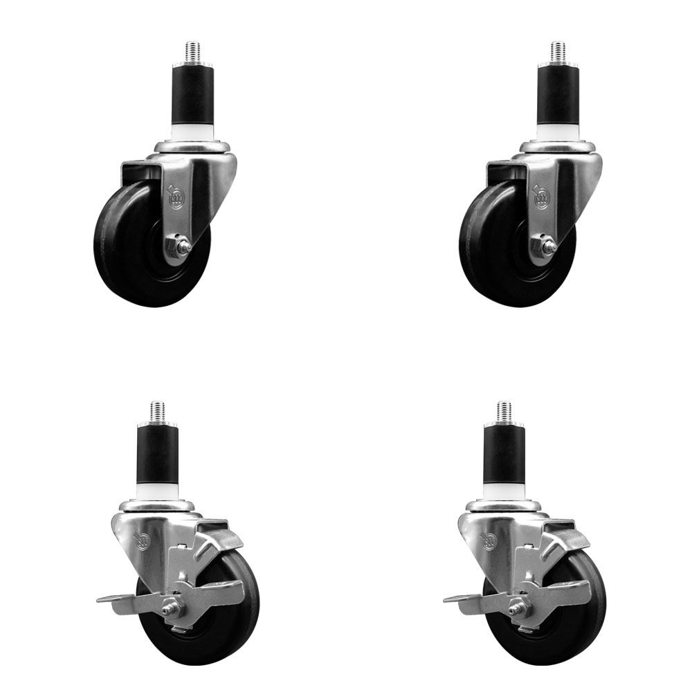 SCC-EX20S3514-PHR-2-TLB-2-112 Phenolic Swivel Expanding Stem Caster with Roller Bearings 3.5 x 1.25 in. Black Wheels & 1.5 in. Stems - Set of 4