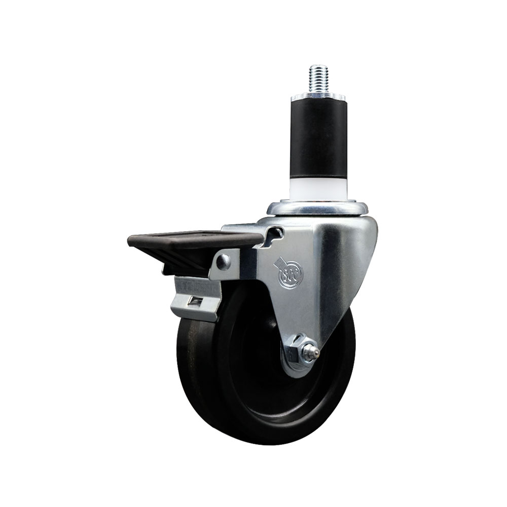 SCC-EX20S414-PHR-PLB-112 Phenolic Swivel Expanding Stem Caster with Roller Bearing 4 x 1.25 in. Black Wheel & 1.5 in. Stem & Posi Locking Brake