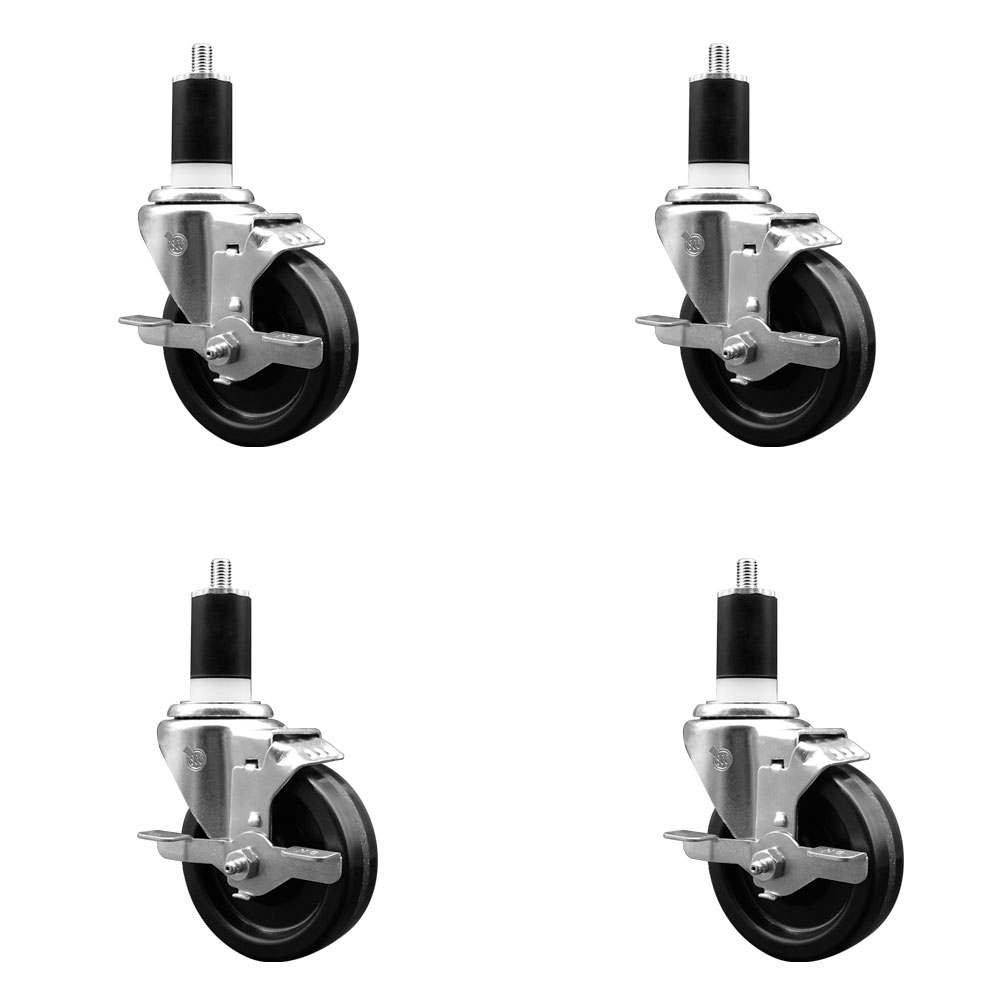 SCC-EX20S414-PHR-TLB-112-4 Phenolic Swivel Expanding Stem Caster with Roller Bearings 4 x 1.25 in. Black Wheels & 1.5 in. Stems - Set of 4