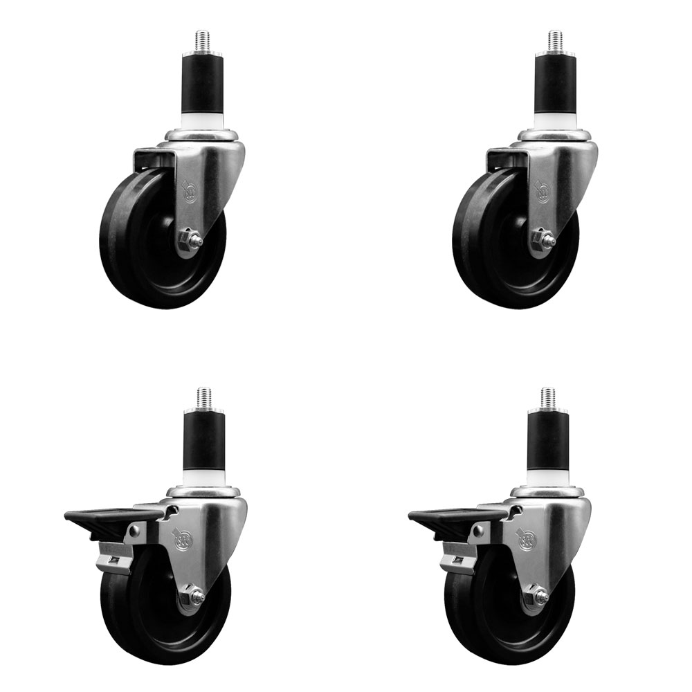 SCC-EX20S414-PHR-2-PLB-2-112 Phenolic Swivel Expanding Stem Caster with Roller Bearings 4 x 1.25 in. Black Wheels & 1.5 in. Stems - Set of 4