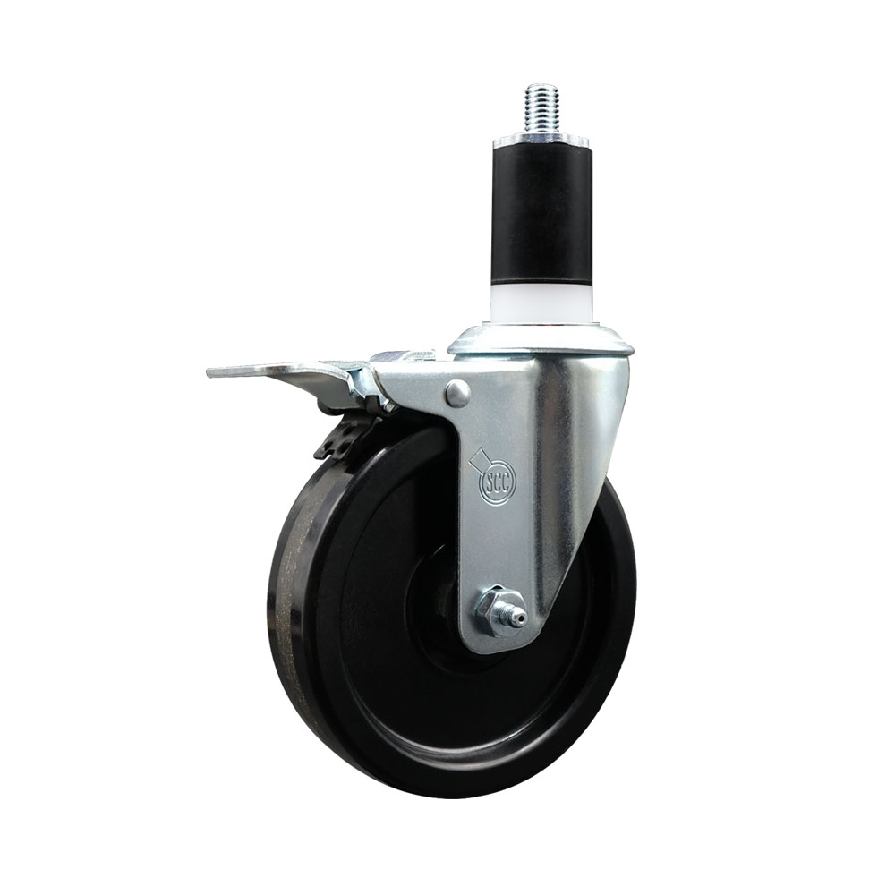 SCC-EXTTL20S514-PHR-112 Phenolic Swivel Expanding Stem Caster with Roller Bearing 5 x 1.25 in. Black Wheel & 1.5 in. Stem & Total Locking Brake