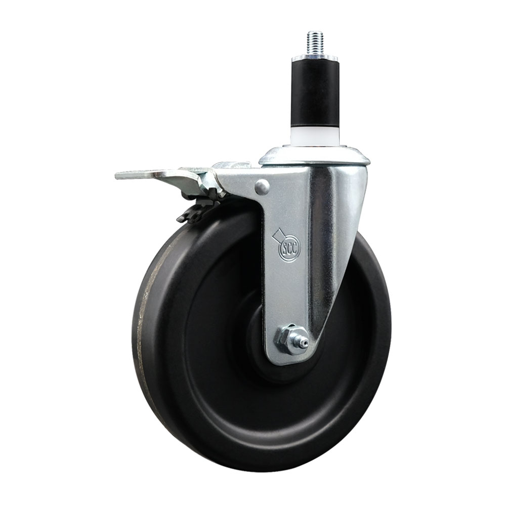 SCC-EXTTL20S615-PHR-112 Phenolic Swivel Expanding Stem Caster with Roller Bearing 6 x 1.5 in. Black Wheel & 1.5 in. Stem & Total Locking Brake