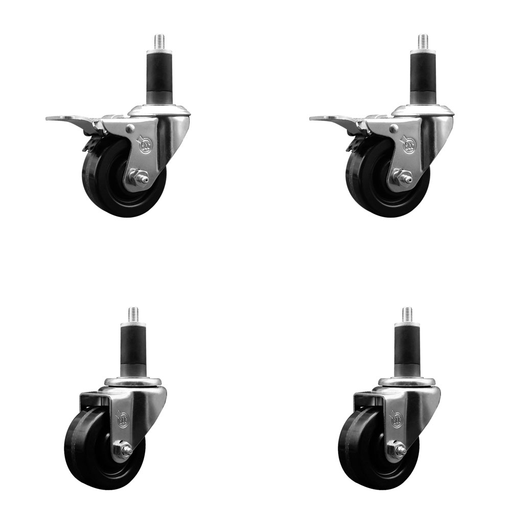 SCC-EXTTL20S314-PHR-2-S-2-114 Phenolic Swivel Expanding Stem Caster with Roller Bearings 3 x 1.25 in. Black Wheels & 1.25 in. Stems - Set of 4