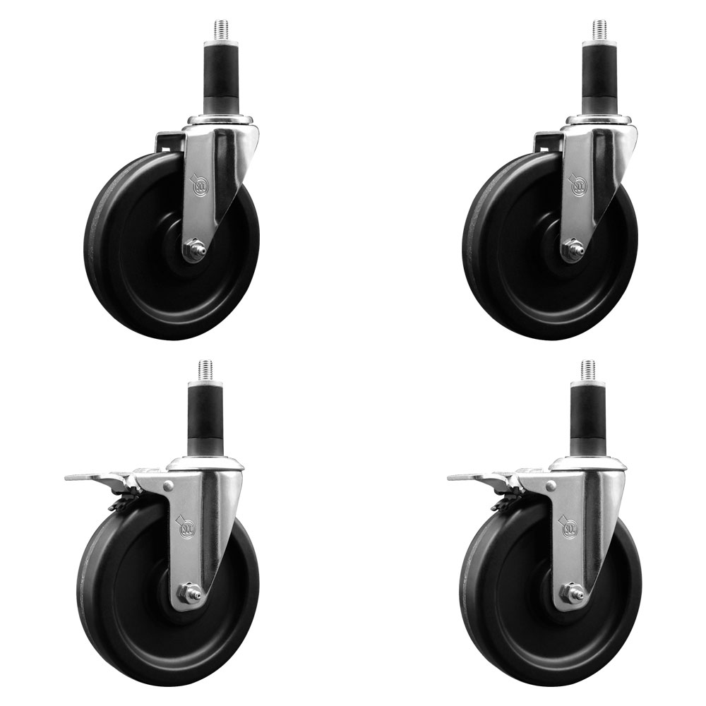 SCC-EXTTL20S615-PHR-2-S-2-114 Phenolic Swivel Expanding Stem Caster with Roller Bearings 6 x 1.5 in. Black Wheels & 1.25 in. Stems - Set of 4