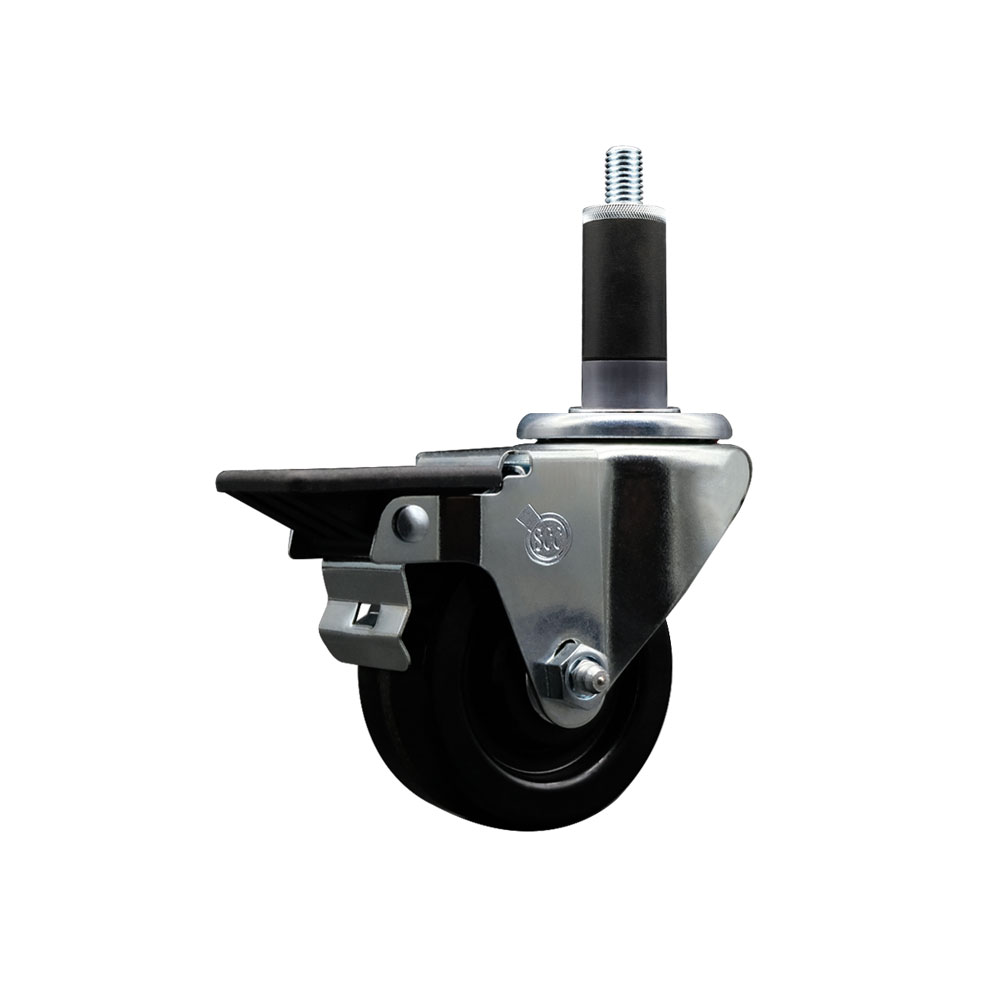 SCC-EX20S314-PHR-PLB-118 Phenolic Swivel Expanding Stem Caster with Roller Bearing 3 x 1.25 in. Black Wheel & 1.13 in. Stem & Posi Locking Brake