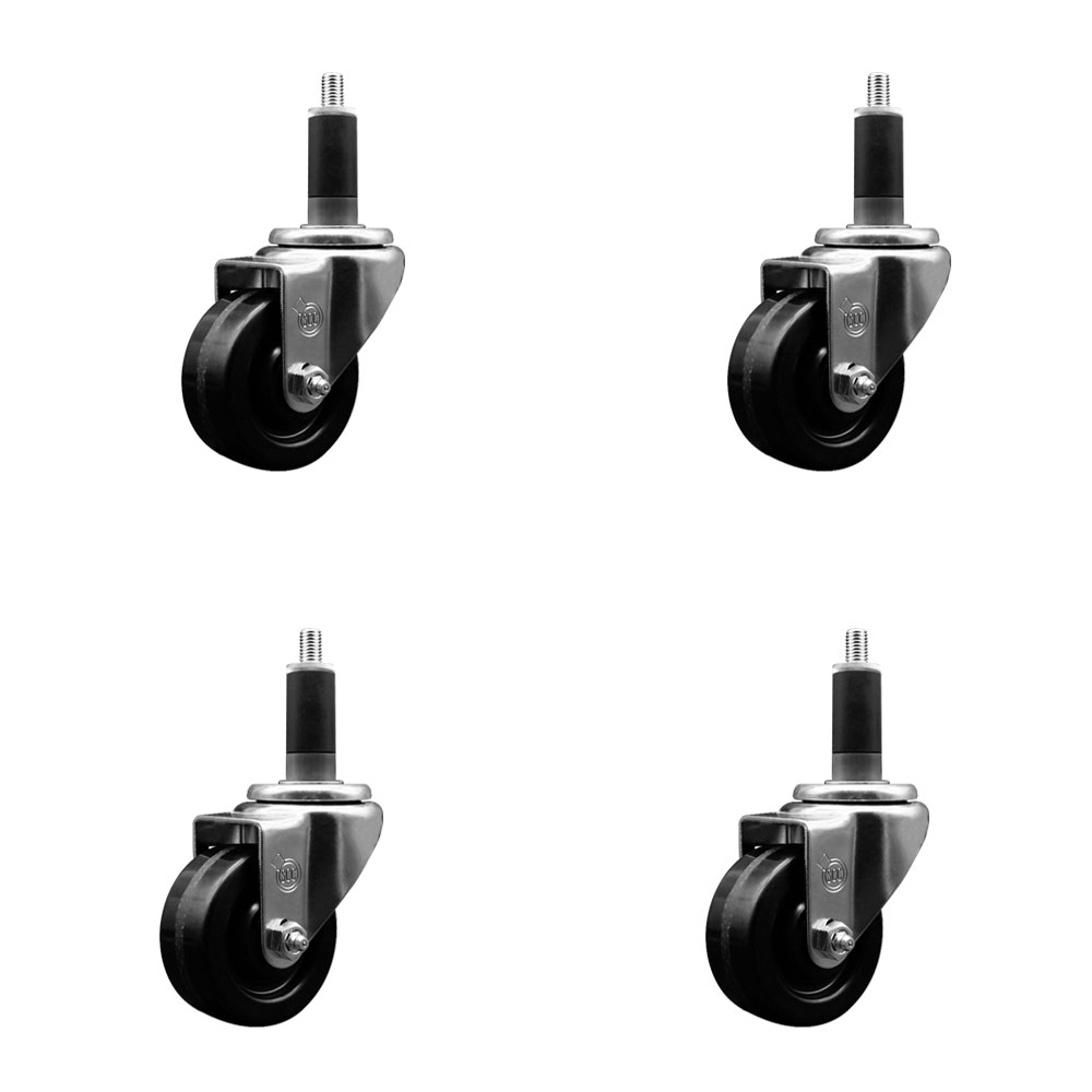 SCC-EX20S314-PHR-118-4 Phenolic Swivel Expanding Stem Caster with Roller Bearings 3 x 1.25 in. Black Wheels & 1.13 in. Stems - Set of 4