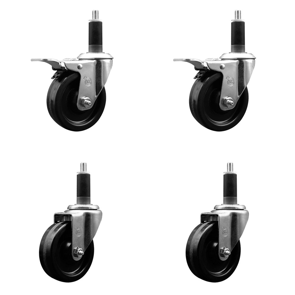 SCC-EXTTL20S414-PHR-2-S-2-118 Phenolic Swivel Expanding Stem Caster with Roller Bearings 4 x 1.25 in. Black Wheels & 1.13 in. Stems - Set of 4