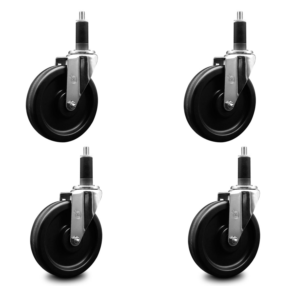 SCC-EX20S615-PHR-118-4 Phenolic Swivel Expanding Stem Caster with Roller Bearings 6 x 1.5 in. Black Wheels & 1.13 in. Stems - Set of 4