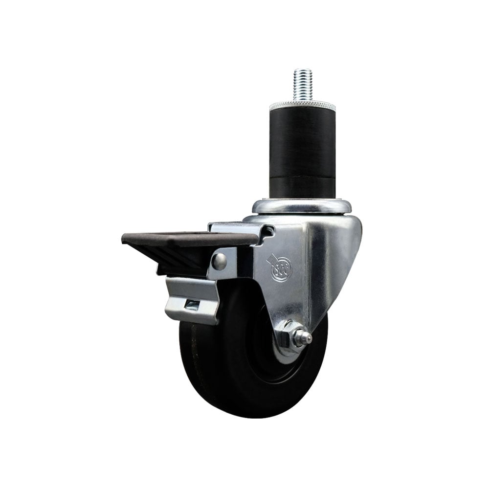 SCC-EX20S3514-PHR-PLB-134 Phenolic Swivel Expanding Stem Caster with Roller Bearing 3.5 x 1.25 in. Black Wheel & 1.75 in. Stem & Posi Locking Brake
