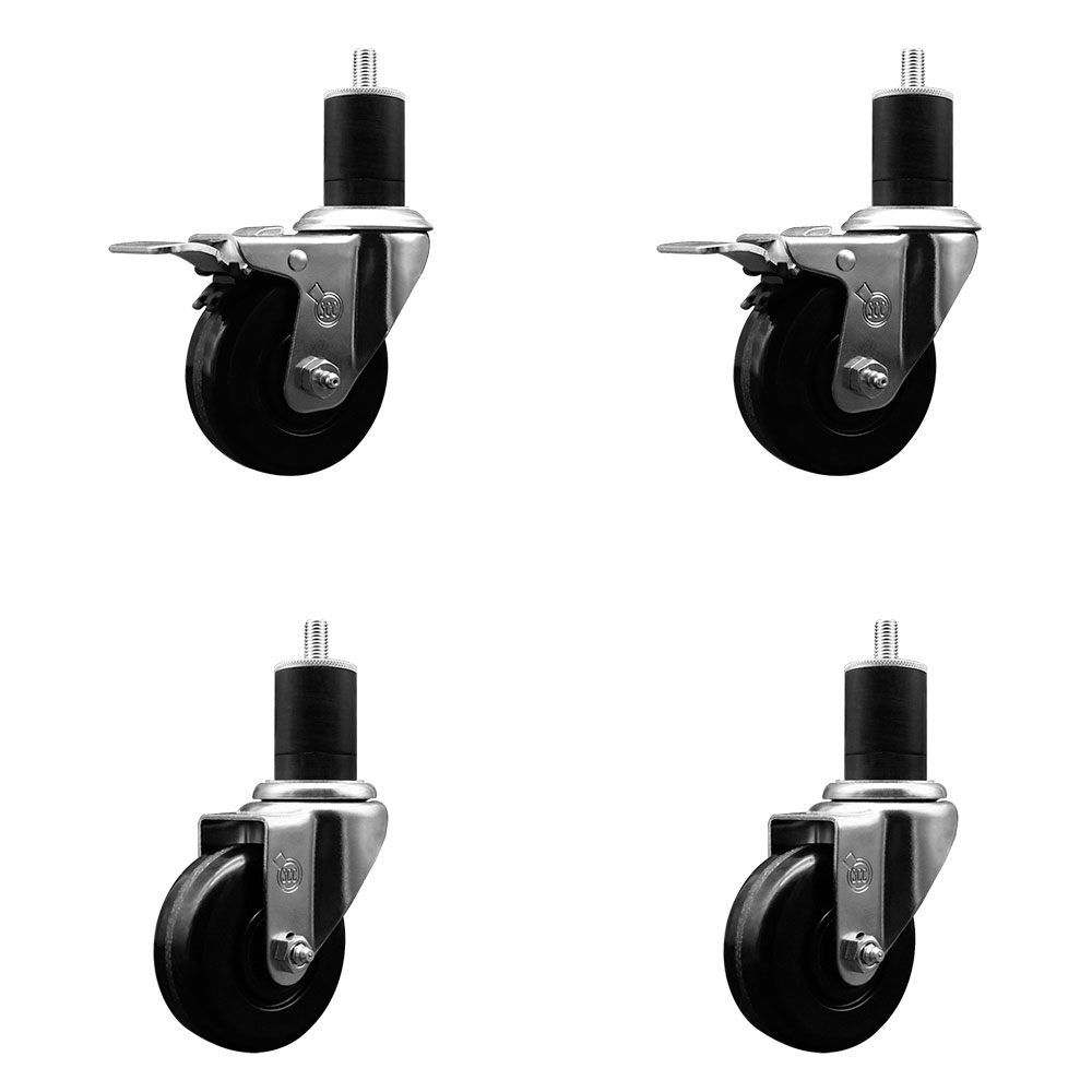 SCC-EXTTL20S3514-PHR-2-S-2-134 Phenolic Swivel Expanding Stem Caster with Roller Bearings 3.5 x 1.25 in. Black Wheels & 1.75 in. Stems - Set of 4