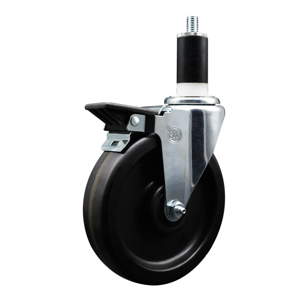 SCC-EX20S615-PHR-PLB-138 Phenolic Swivel Expanding Stem Caster with Roller Bearing 6 x 1.5 in. Black Wheel & 1.38 in. Stem & Posi Locking Brake