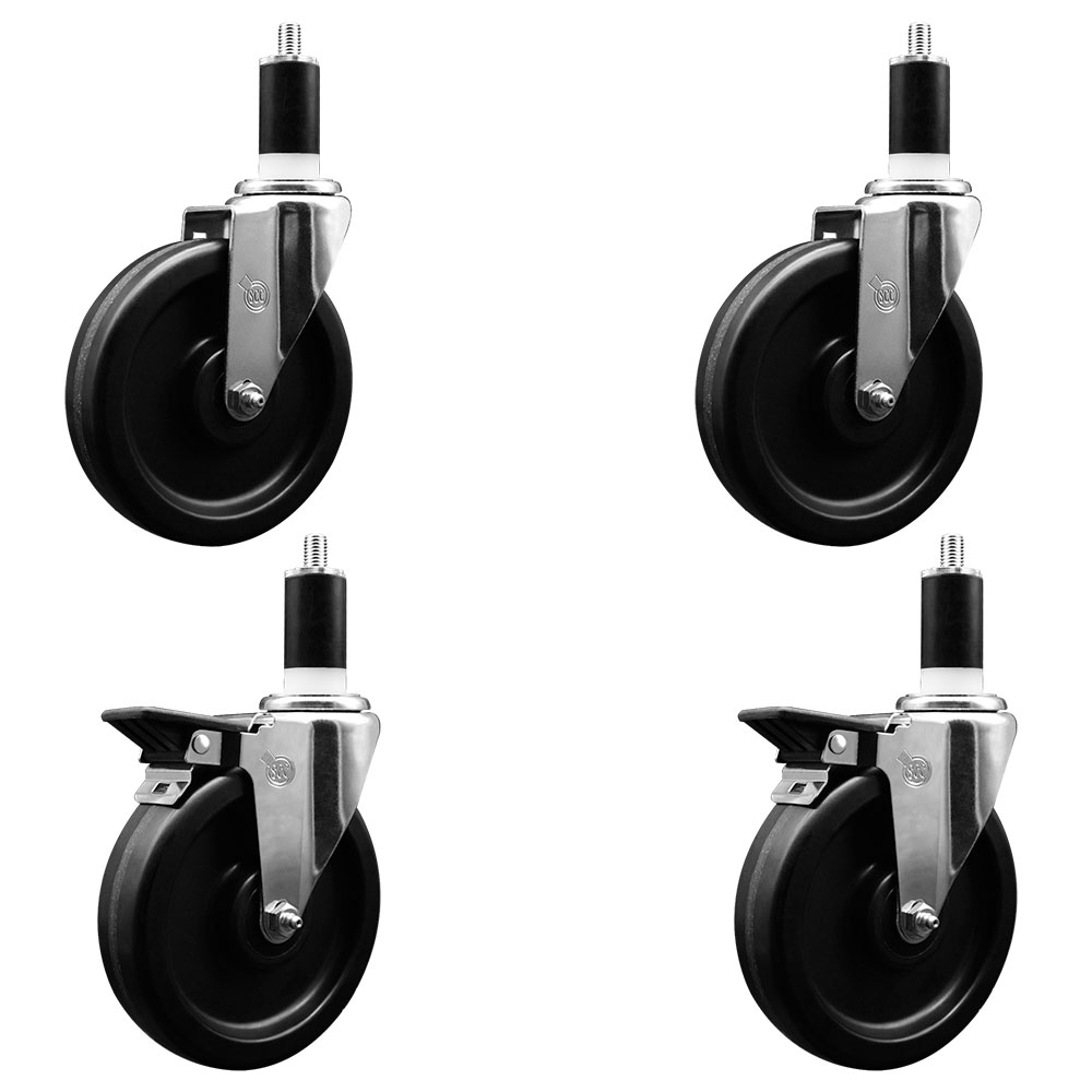 SCC-EX20S615-PHR-2-PLB-2-138 Phenolic Swivel Expanding Stem Caster with Roller Bearings 6 x 1.5 in. Black Wheels & 1.38 in. Stems - Set of 4