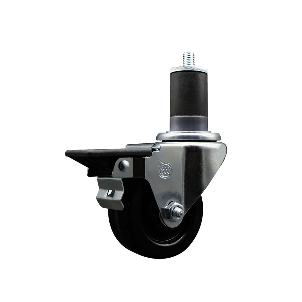 SCC-EX20S314-PHR-PLB-158 Phenolic Swivel Expanding Stem Caster with Roller Bearing 3 x 1.25 in. Black Wheel & 1.63 in. Stem & Posi Locking Brake