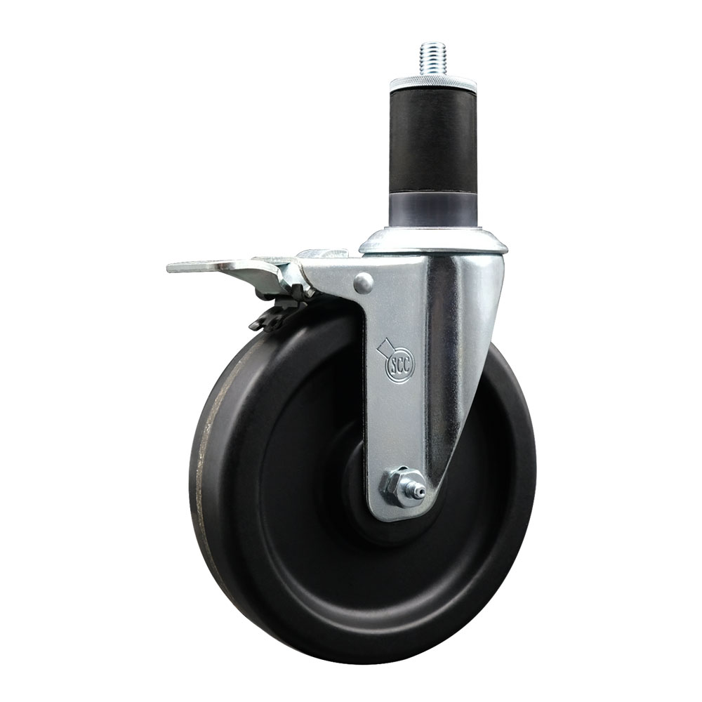 SCC-EXTTL20S615-PHR-158 Phenolic Swivel Expanding Stem Caster with Roller Bearing 6 x 1.5 in. Black Wheel & 1.63 in. Stem & Total Locking Brake