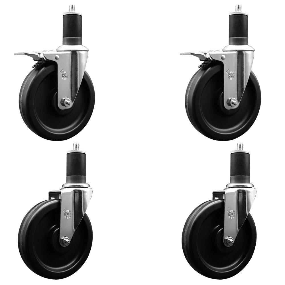 SCC-EXTTL20S615-PHR-2-S-2-158 Phenolic Swivel Expanding Stem Caster with Roller Bearings 6 x 1.5 in. Black Wheels & 1.63 in. Stems - Set of 4