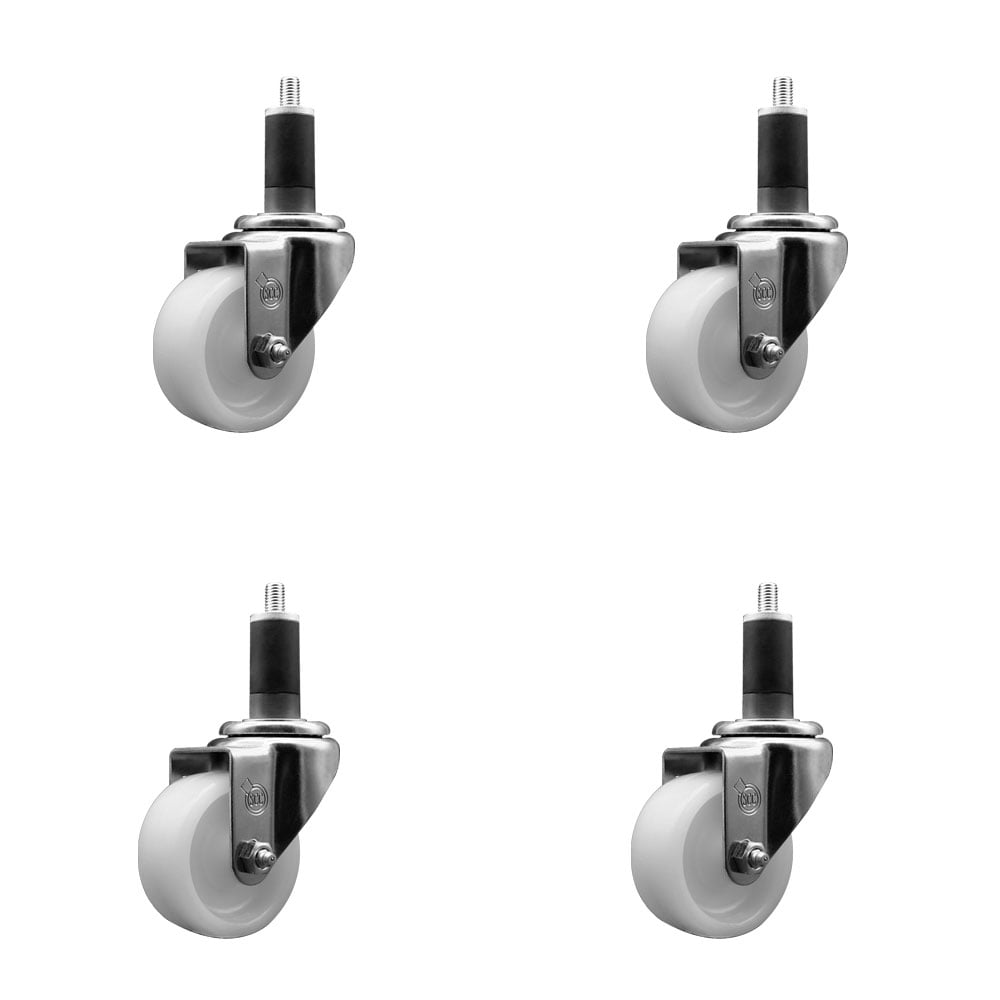 SCC-SSEX20S314-NYS-114-4 Stainless Steel Nylon Swivel Expanding Stem Caster with 3 in. White Wheels & 1.25 in. Stems - Set of 4