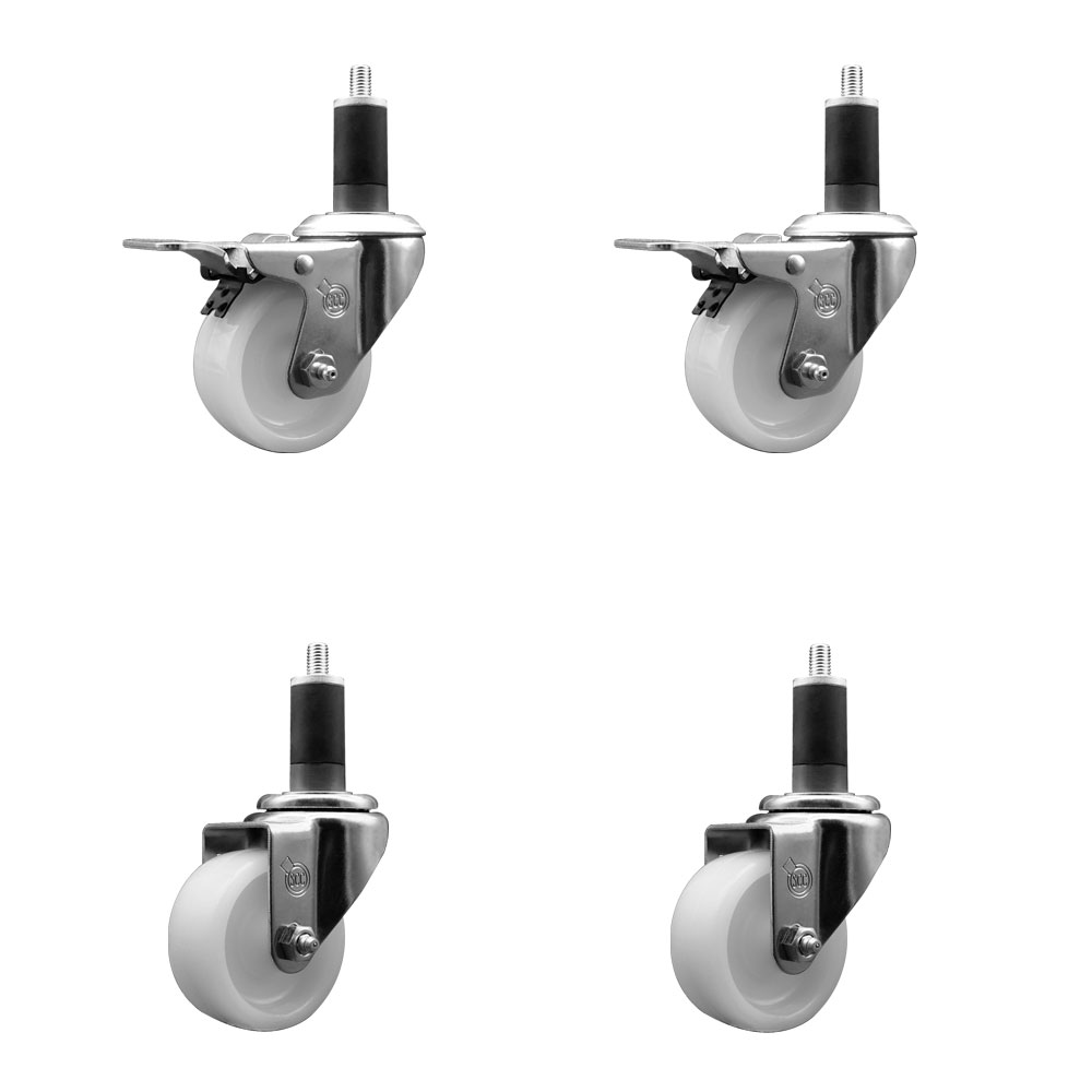 SCC-SSEXTTL20S314-NYS-2-S-2-114 Stainless Steel Nylon Swivel Expanding Stem Caster with 3 in. White Wheels & 1.25 in. Stems - Set of 4