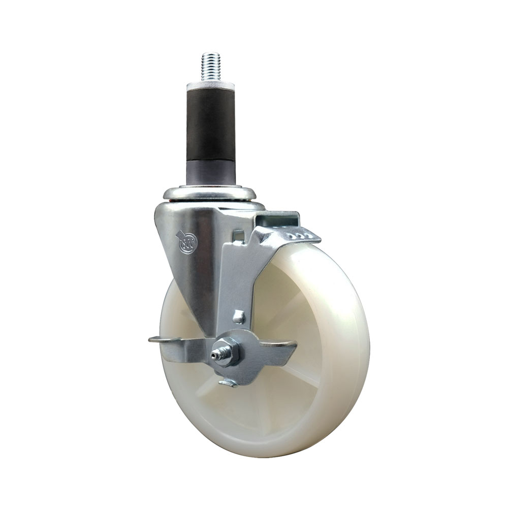 SCC-SSEX20S514-NYS-TLB-114 Stainless Steel Nylon Expanding Stem Swivel Caster with 5 in. White Wheel & 1.25 in. Stem & Top Locking Brake