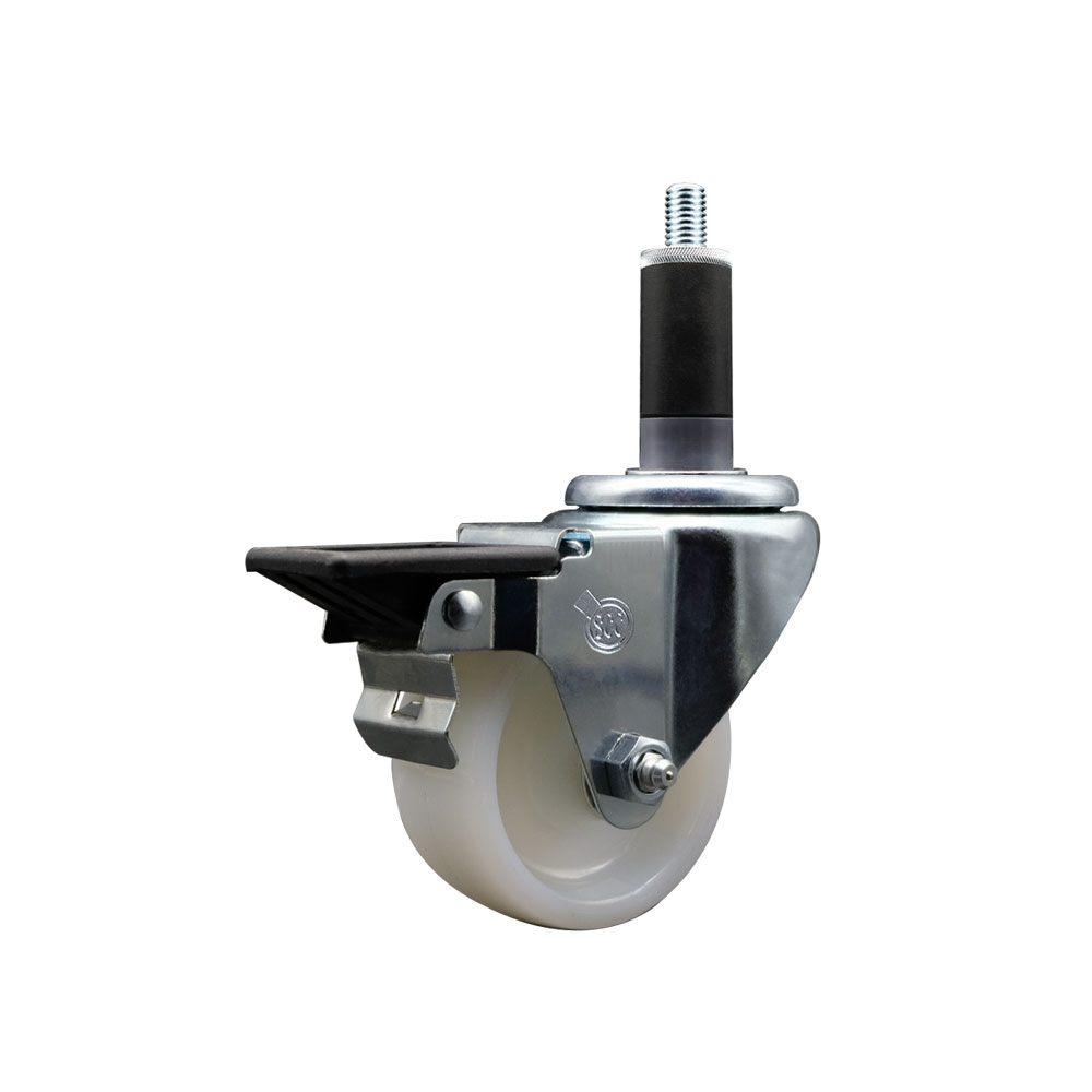 SCC-EX20S314-NYS-PLB-118 Nylon Expanding Stem Swivel Caster with 3 in. White Wheel & 1.13 in. Stem & Posi Locking Brake
