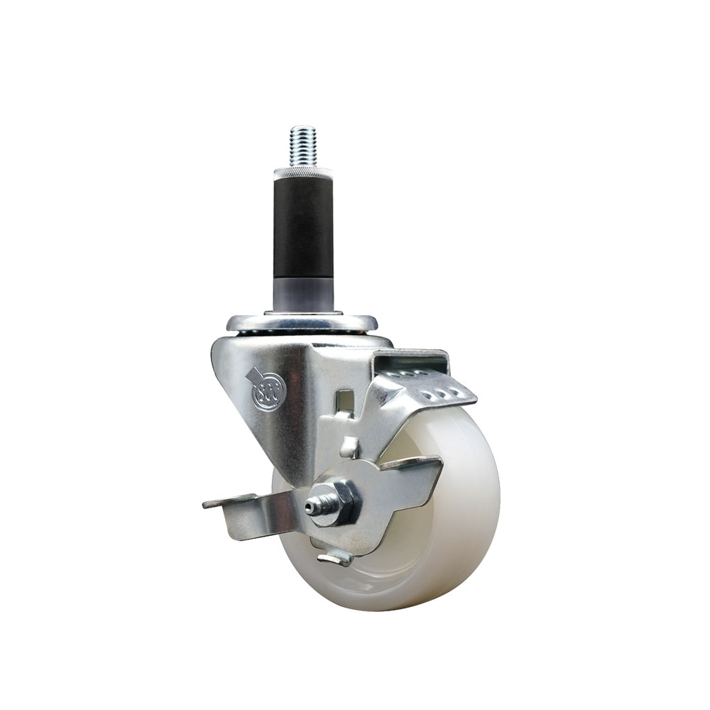 SCC-SSEX20S314-NYS-TLB-118 Stainless Steel Nylon Expanding Stem Swivel Caster with 3 in. White Wheel & 1.13 in. Stem & Top Locking Brake