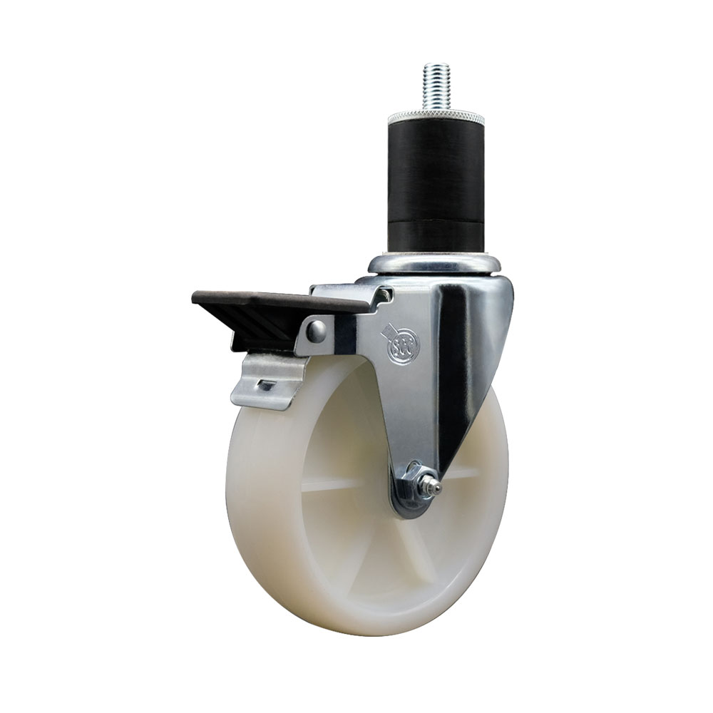 SCC-EX20S514-NYS-PLB-134 Nylon Expanding Stem Swivel Caster with 5 in. White Wheel & 1.75 in. Stem & Posi Locking Brake