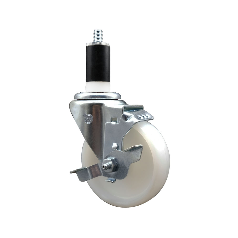 SCC-SSEX20S414-NYS-TLB-138 Stainless Steel Nylon Expanding Stem Swivel Caster with 4 in. White Wheel & 1.38 in. Stem & Top Locking Brake