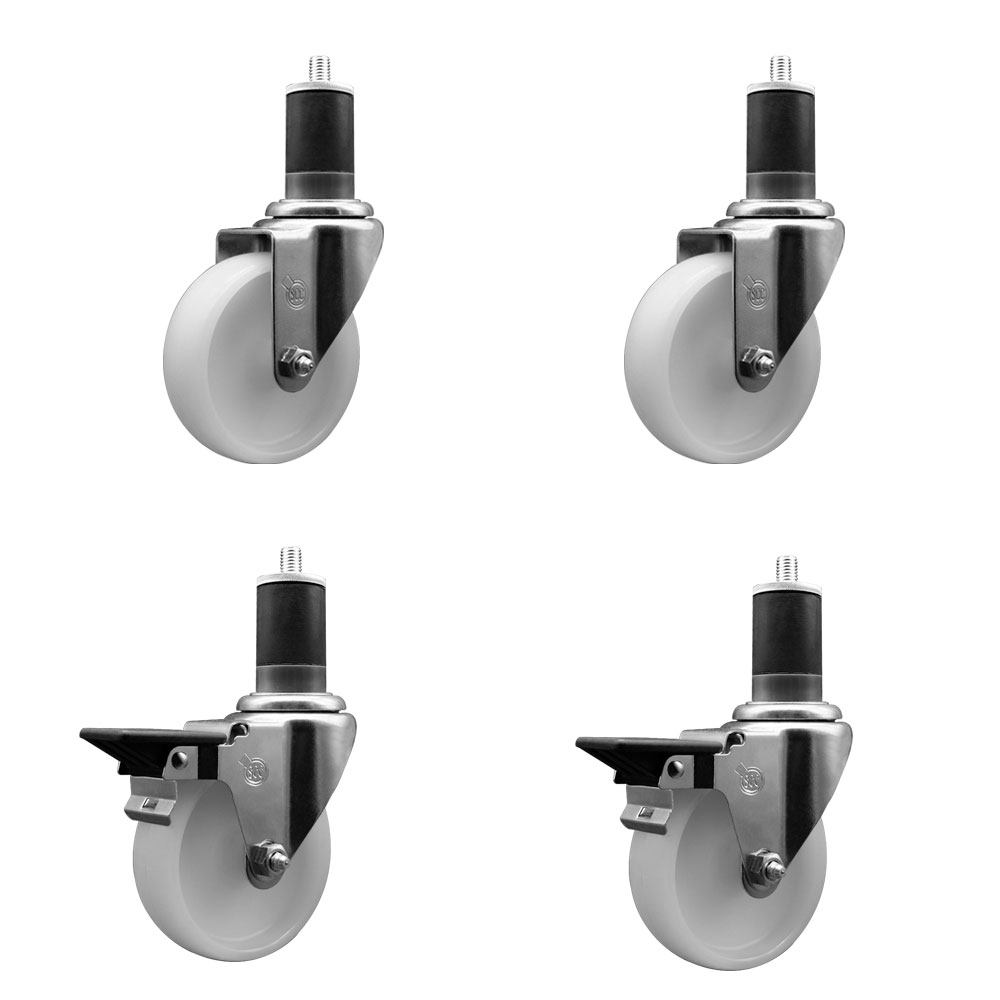 SCC-EX20S414-NYS-2-PLB-2-158 Nylon Swivel Expanding Stem Caster with 4 in. White Wheel & 1.63 in. Stems - Set of 4