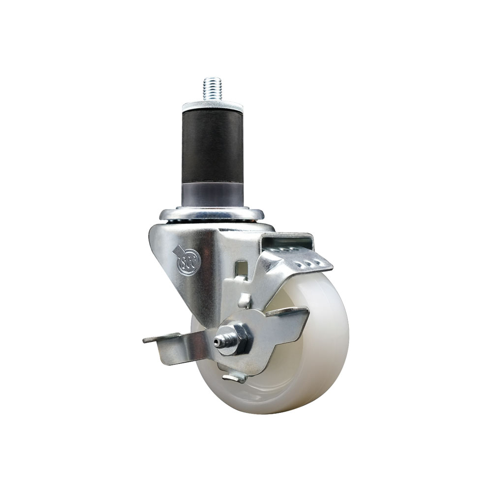 SCC-SSEX20S314-NYS-TLB-158 Stainless Steel Nylon Expanding Stem Swivel Caster with 3 in. White Wheel & 1.63 in. Stem & Top Locking Brake
