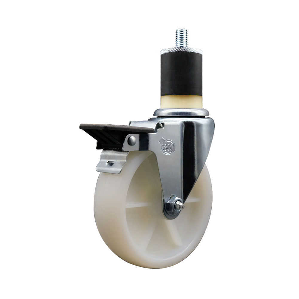 SCC-EX20S514-NYS-PLB-178 Nylon Expanding Stem Swivel Caster with 5 in. White Wheel & 1.87 in. Stem & Posi Locking Brake