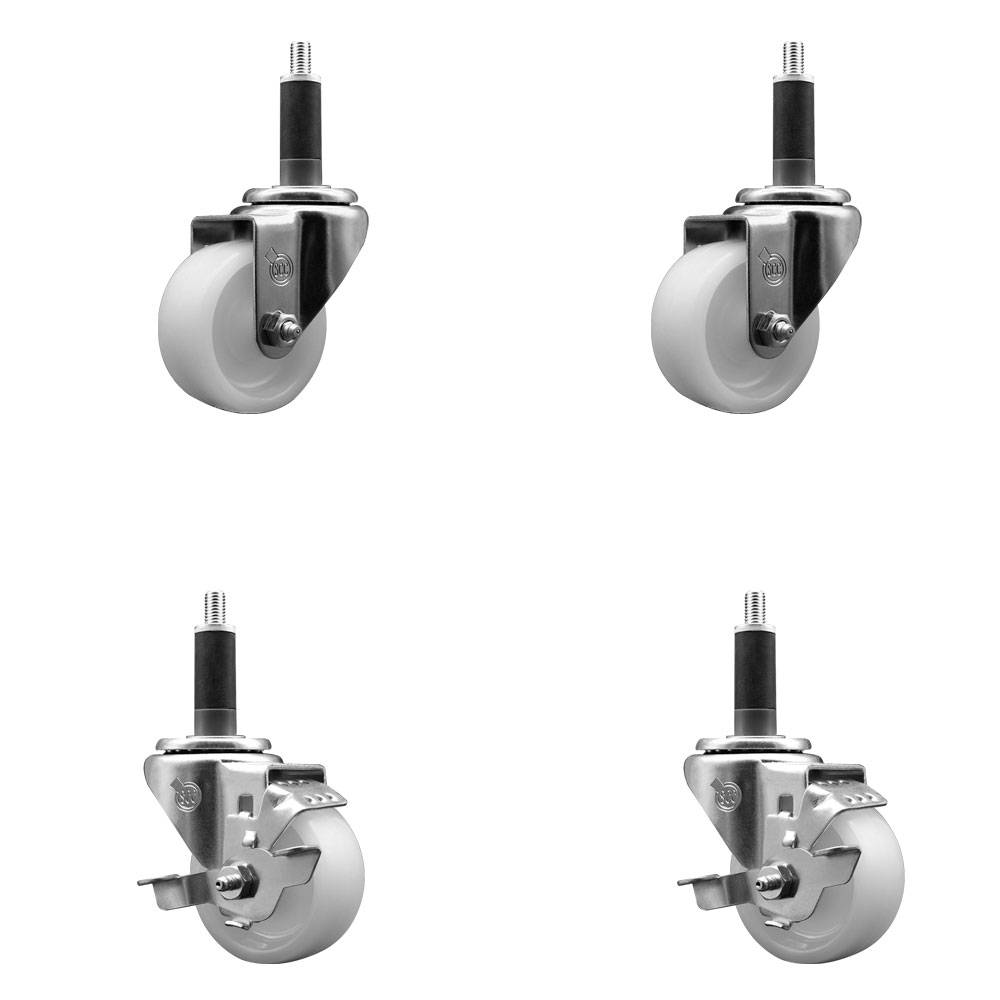 SCC-SSEX20S314-NYS-2-TLB-2-1 Stainless Steel Nylon Swivel Expanding Stem Caster with 3 in. White Wheels & 1 in. Stems - Set of 4