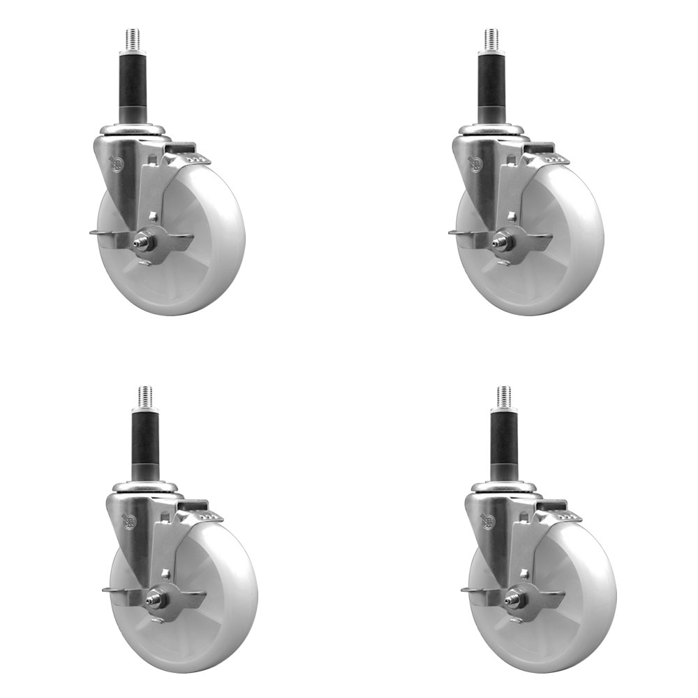 SCC-SSEX20S514-NYS-TLB-1-4 Stainless Steel Nylon Swivel Expanding Stem Caster with 5 in. White Wheels & 1 in. Stems - Set of 4