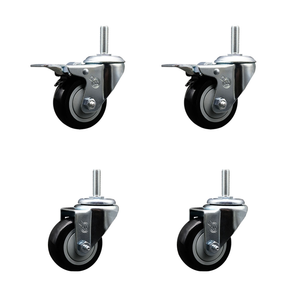 SCC-TSTTL20S314-PPUB-BLK-58212-2-S-2 Polyurethane Swivel Threaded Stem Caster with 3 x 1.25 in. Black Wheels & 0.63 in. Stems - Set of 4