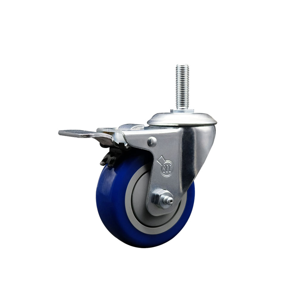 SCC-TSTTL20S3514-PPUB-BLUE-34212 Polyurethane Swivel Threaded Stem Caster with 3.5 x 1.25 in. Blue Wheel & 0.75 in. Stem & Total Locking Brake