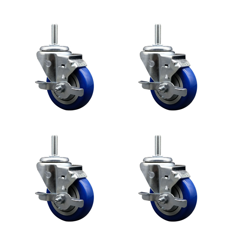 SCC-TS20S3514-PPUB-BLUE-TLB-34212-4 Polyurethane Swivel Threaded Stem Caster with 3.5 x 1.25 in. Blue Wheels & 0.75 in. Stems - Set of 4