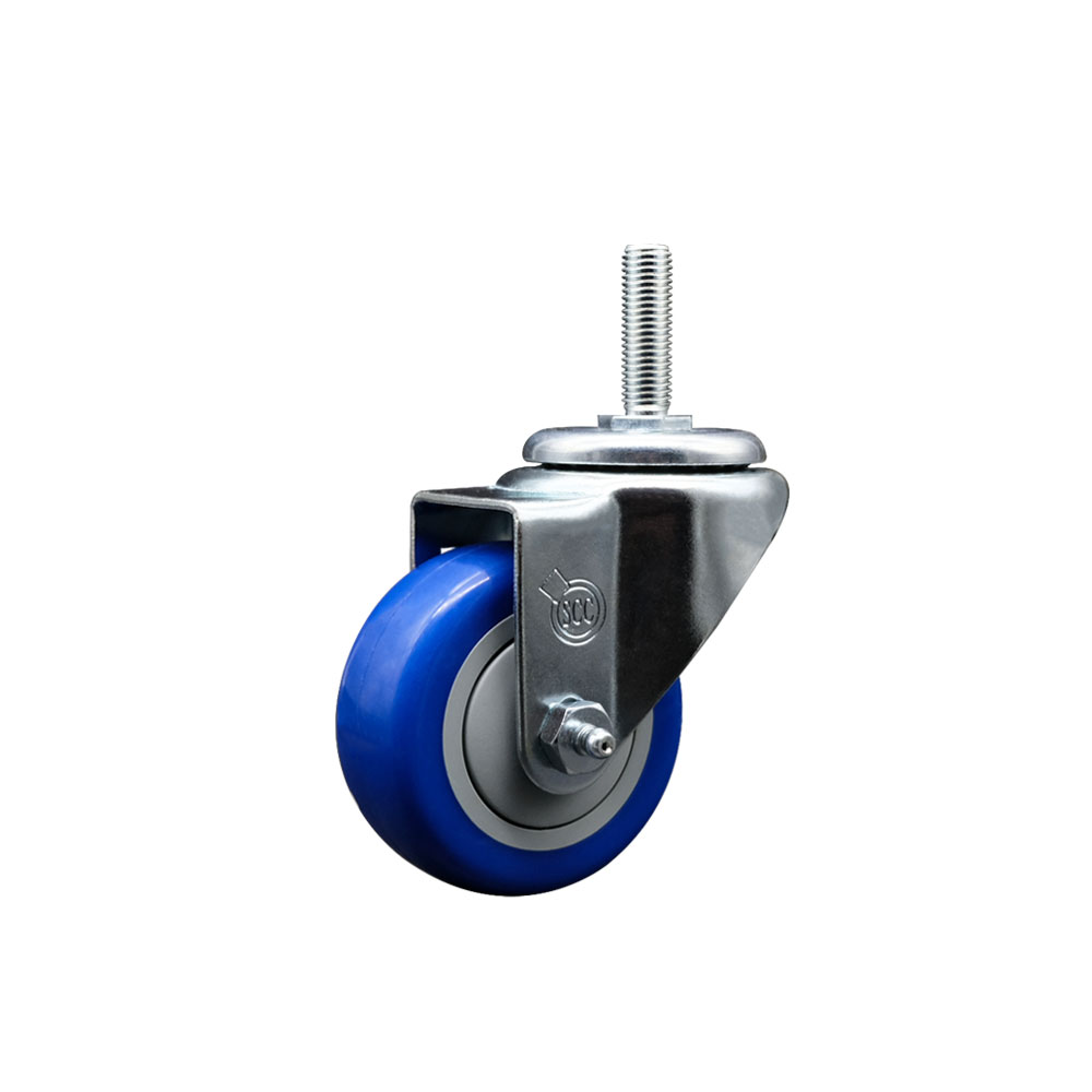 SCC-TS20S314-PPUB-BLUE-58212 Polyurethane Swivel Threaded Stem Caster with 3 x 1.25 in. Blue Wheel & 0.63 in. Stem