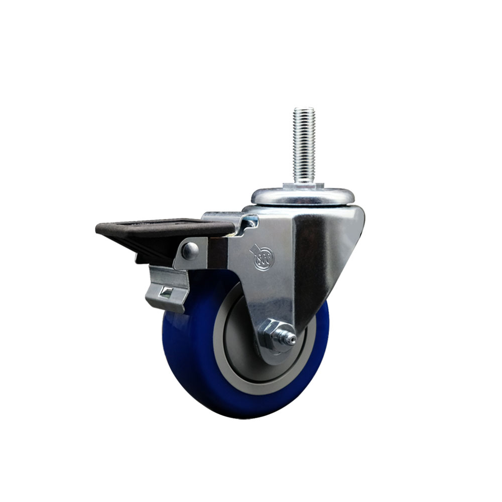 SCC-TS20S3514-PPUB-BLUE-PLB-58212 Polyurethane Swivel Threaded Stem Caster with 3.5 x 1.25 in. Blue Wheel & 0.63 in. Stem & Posi Locking Brake