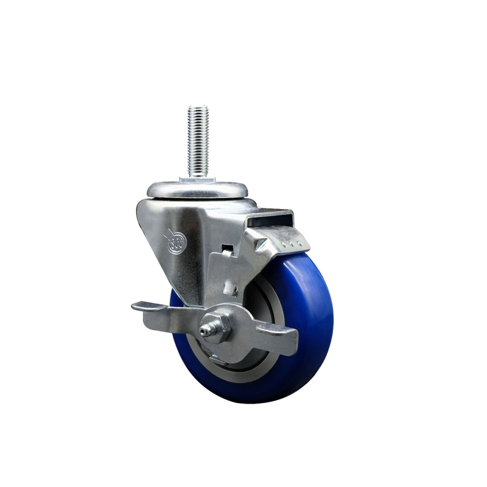 SCC-TS20S3514-PPUB-BLUE-TLB-58212 Polyurethane Swivel Threaded Stem Caster with 3.5 x 1.25 in. Blue Wheel & 0.63 in. Stem & Top Locking Brake