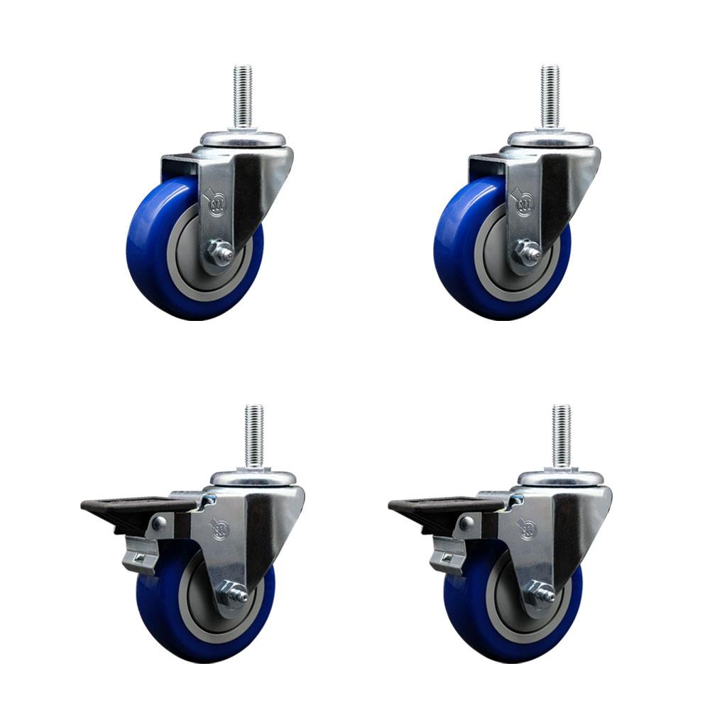 SCC-TS20S3514-PPUB-BLUE-58212-2-PLB2 Polyurethane Swivel Threaded Stem Caster with 3.5 x 1.25 in. Blue Wheels & 0.63 in. Stems - Set of 4