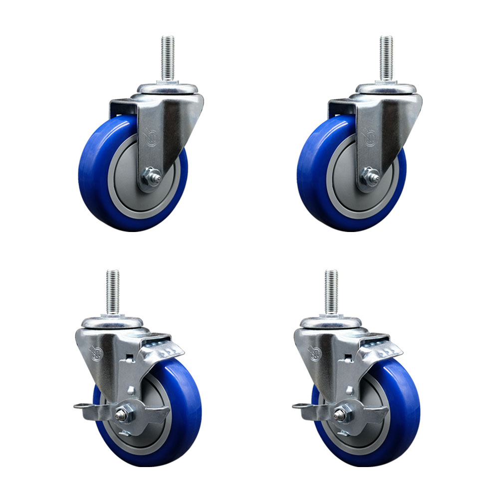 SCC-TS20S414-PPUB-BLUE-58212-2-TLB-2 Polyurethane Swivel Threaded Stem Caster with 4 x 1.25 in. Blue Wheels & 0.63 in. Stems - Set of 4