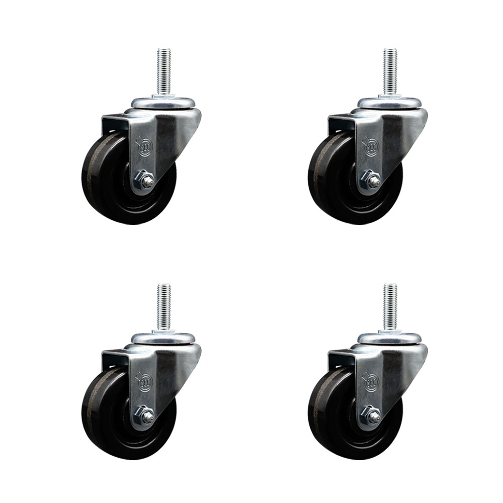 SCC-TS20S314-PHR-34212-4 Phenolic Swivel Threaded Stem Caster with 3 x 1.25 in. Black Wheels & 0.75 in. Stems - Set of 4