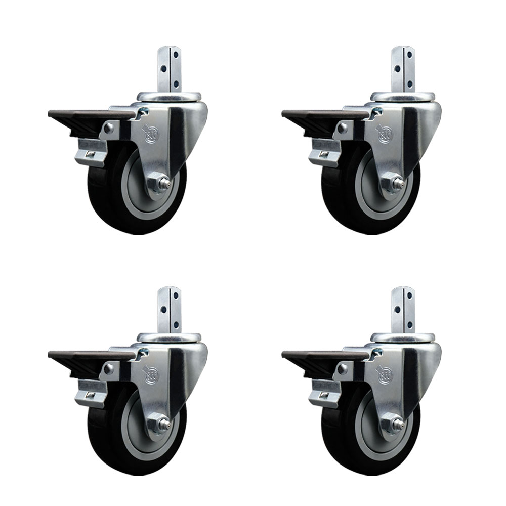 Swivel Square Stem Caster with 3.5 x 1.25 in. Black Poly Wheel, 0.87 x 2 in. Square Stem with 3 0.26 in. Diameter Mounting Holes - Set of 4