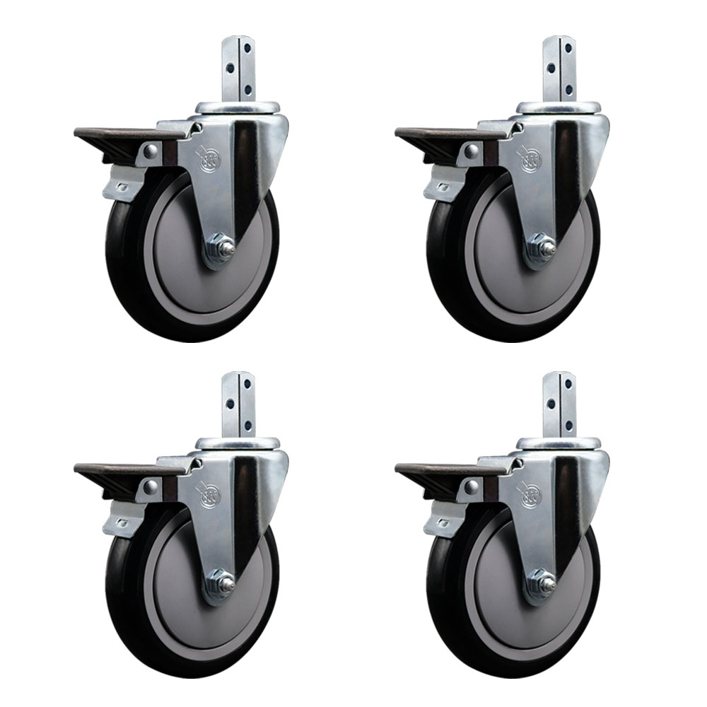 Swivel Square Stem Caster with 5 x 1.25 in. Black Poly Wheel, 0.87 x 2 in. Square Stem with 3 0.26 in. Diameter Mounting Holes - Set of 4